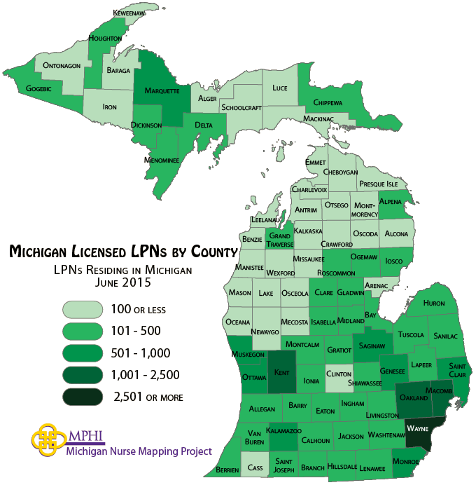 Michigan map of LPNs